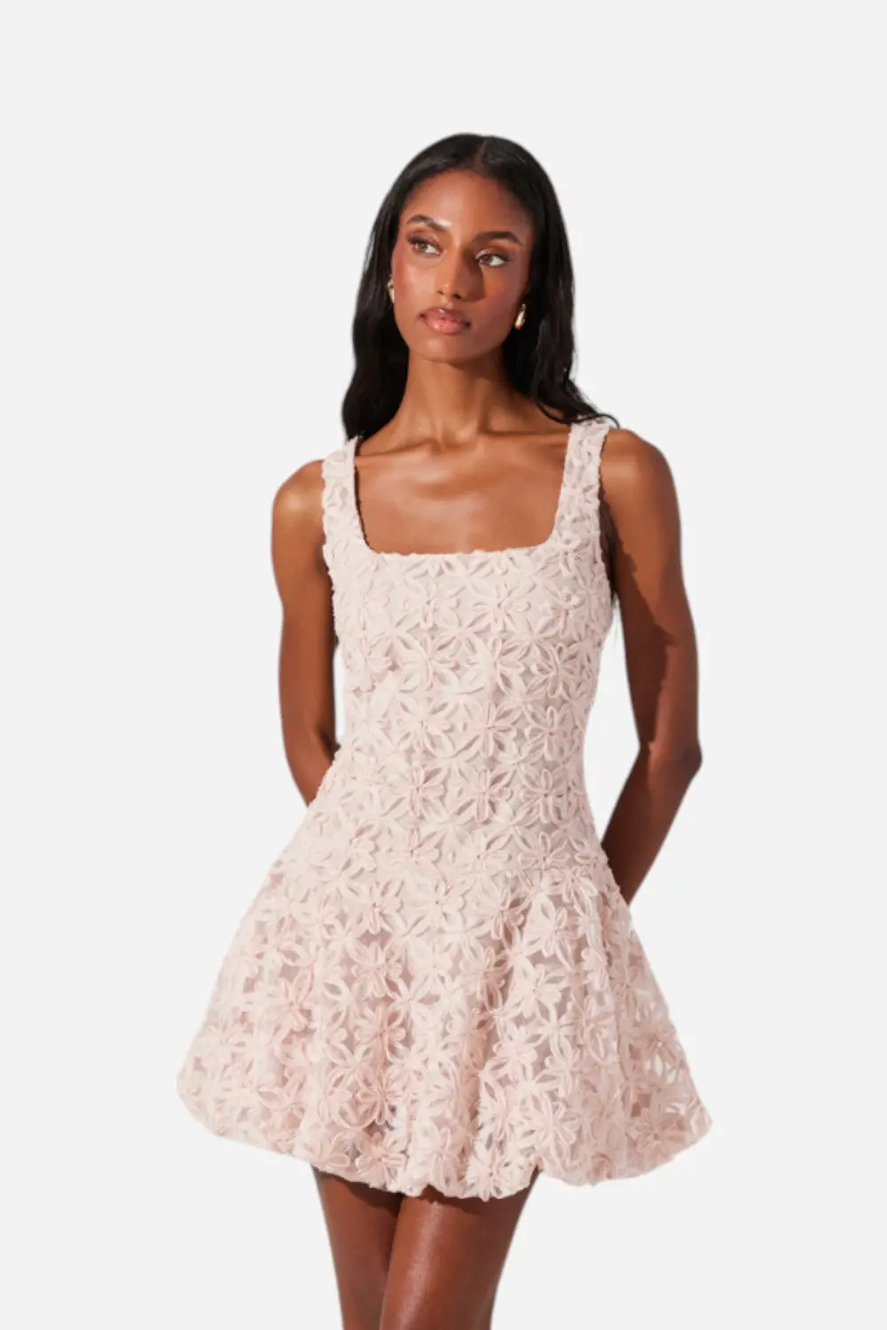 Astr Fable 3D Floral Bubble Dress In Blush 1