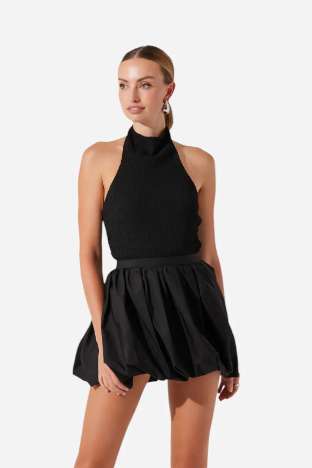 Astr Gwyneth Textured Halter Neck Top In Black 1