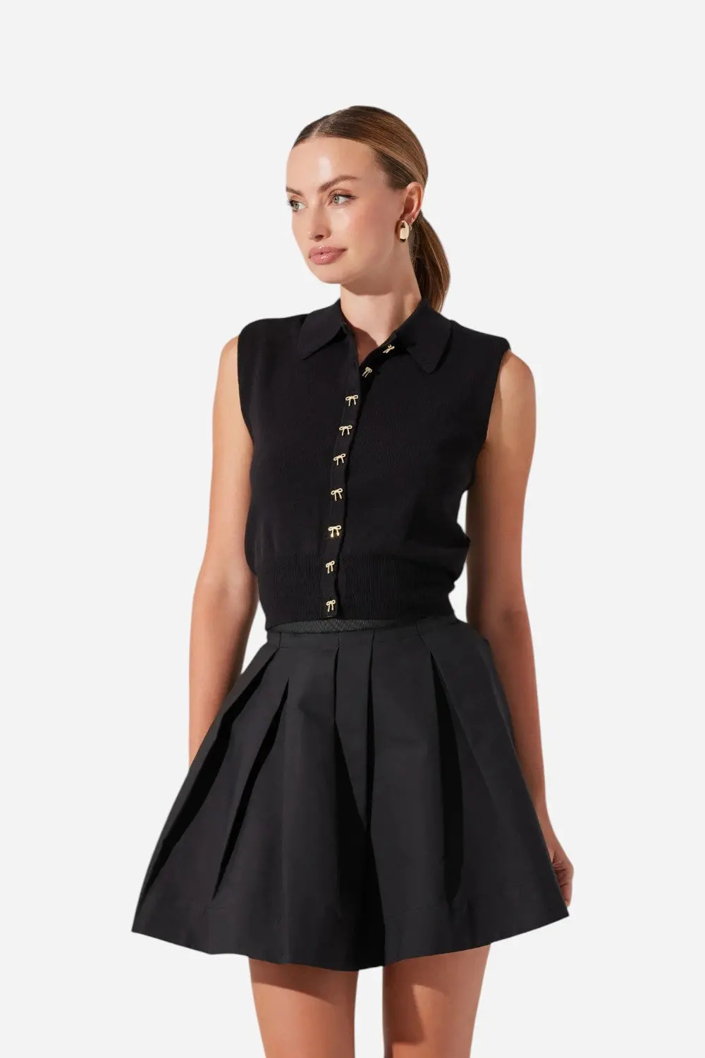 Astr Kori Bow Embellished Sweater Top In Black 1