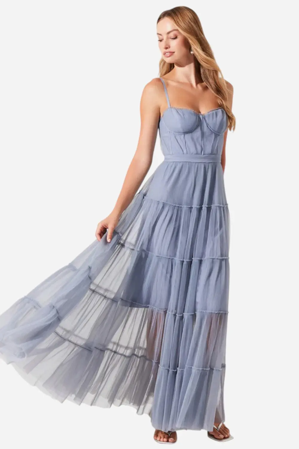Astr Mireya Dress In Dusty Blue 1