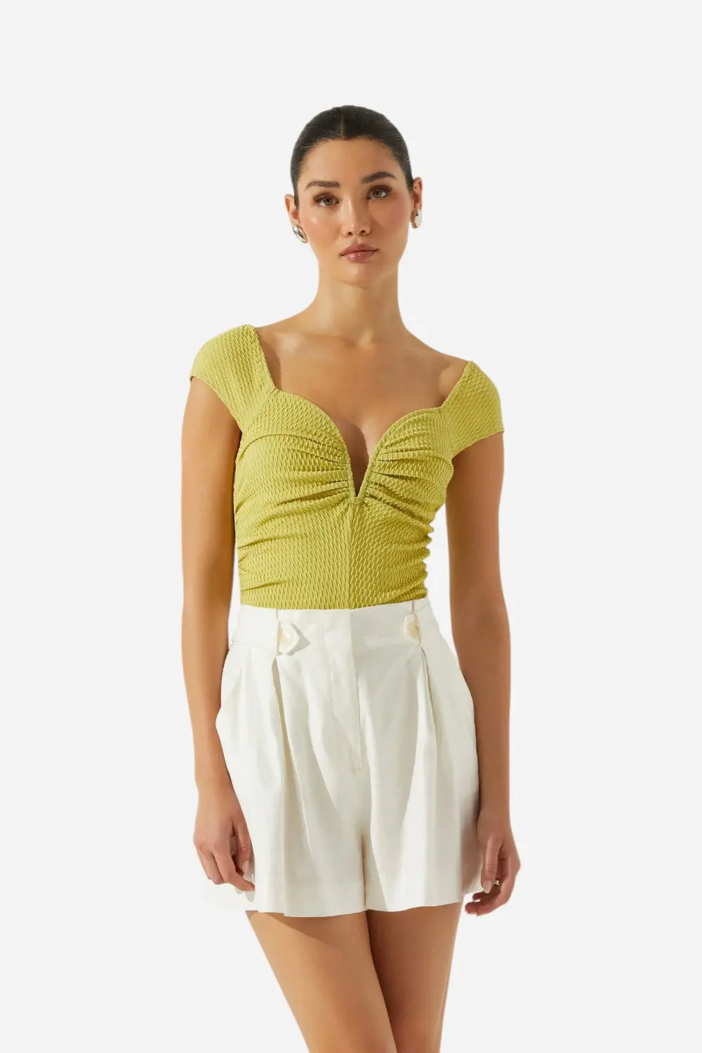 Astr Ninette Plunging Bodysuit In Avocado 1