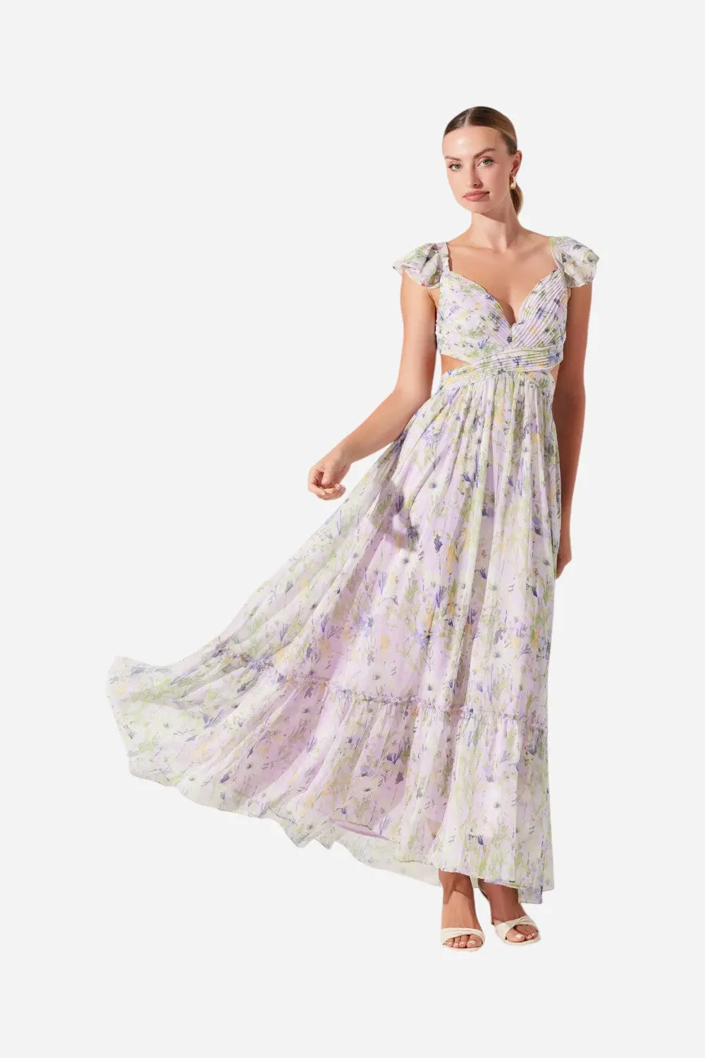 Astr Primrose Floral Strappy Back Maxi Dress In Lavender Multi 1