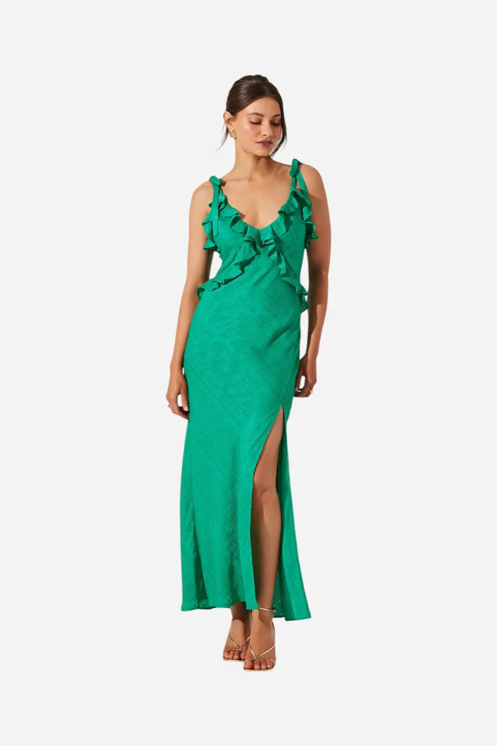 Astr Sorbae Ruffle Maxi Dress In Green 1