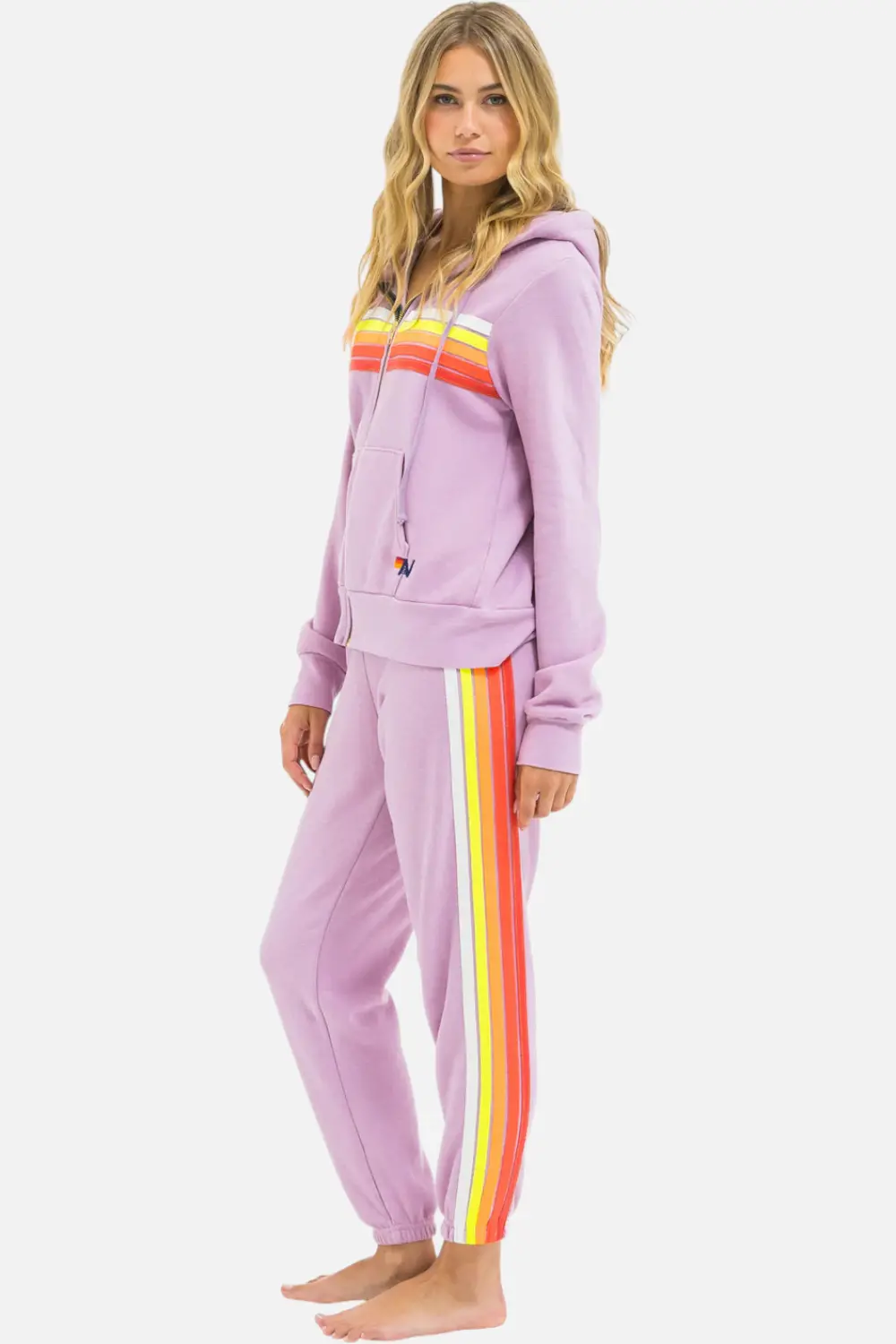 Aviator Nation 5 Stripe Zip Hood In Mauve 1