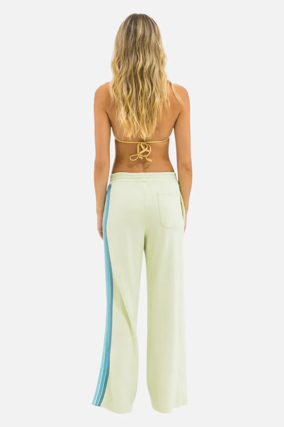 Aviator Nation 5 Stripe Wide Leg Sweatpant In Lime Cream & Seafoam 1