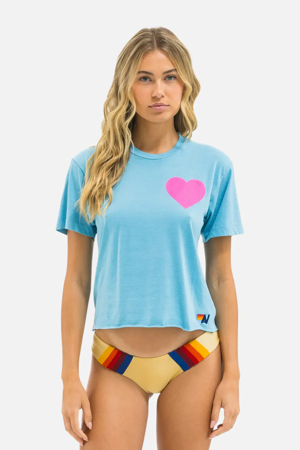 Aviator Nation Heart Print Boyfriend Tee In Aqua & Neon Pink 1