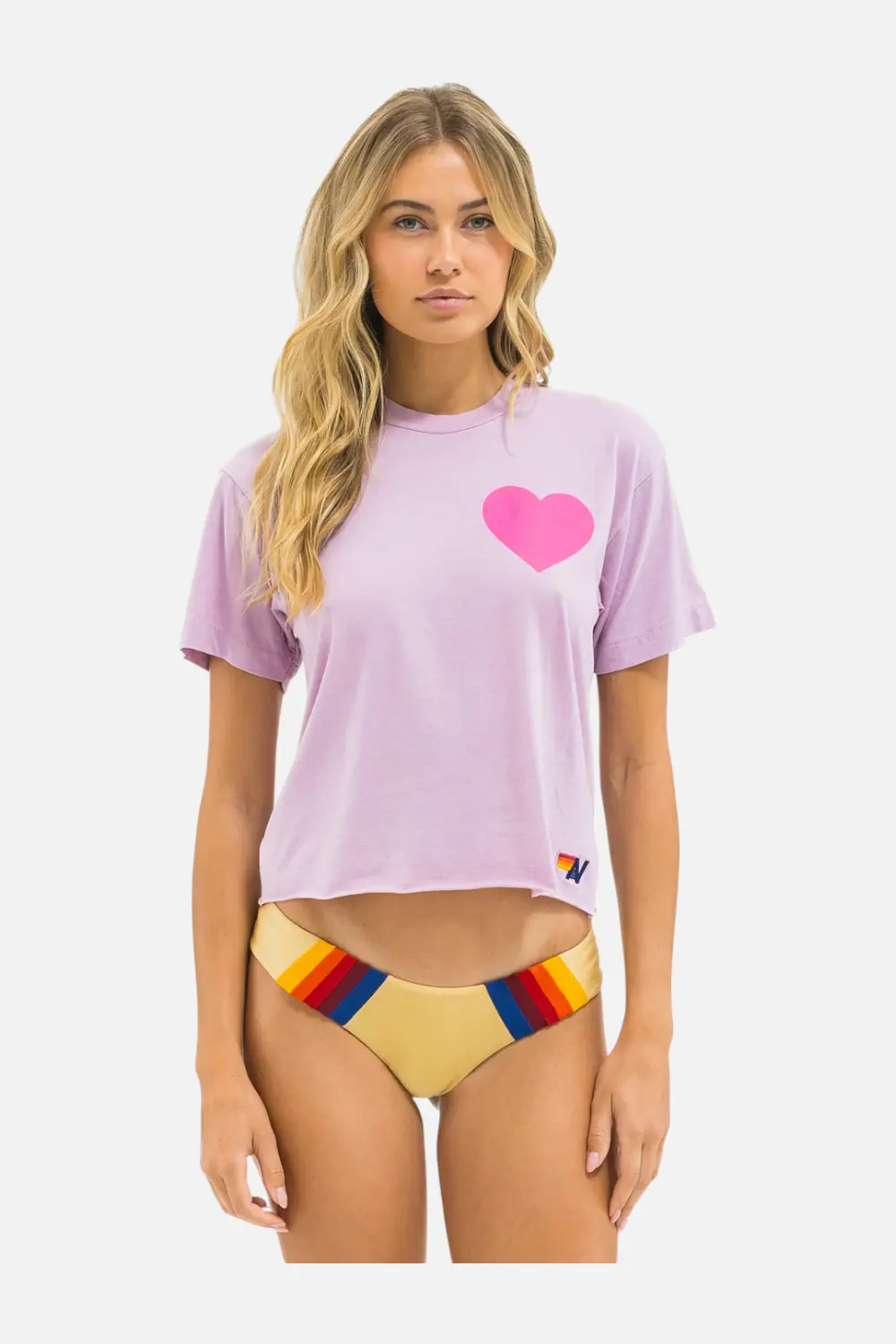 Aviator Nation Heart Print Boyfriend Tee In Mauve & Neon Pink 1