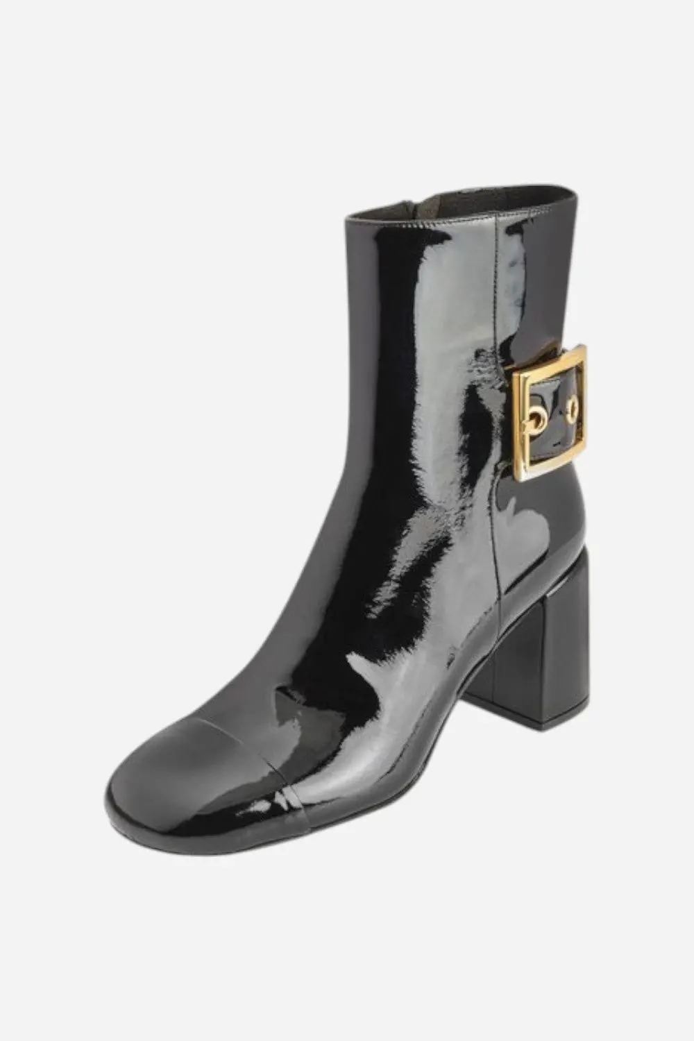 Jeffrey Campbell Academy Buckle Ankle Boot In Black Patent Gold 3