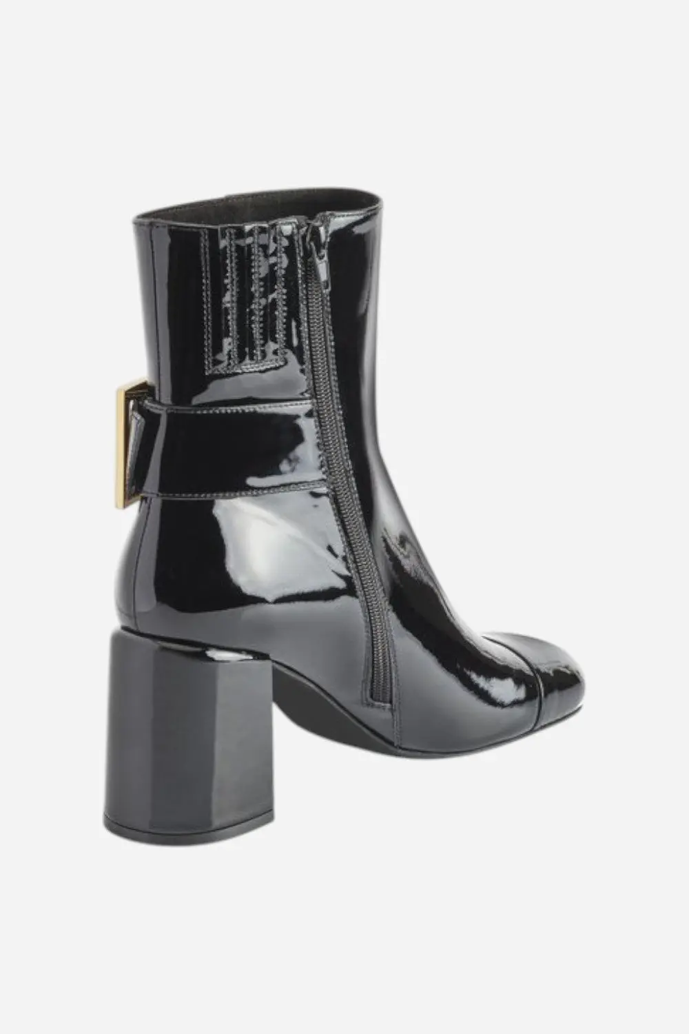 Jeffrey Campbell Academy Buckle Ankle Boot In Black Patent Gold 4