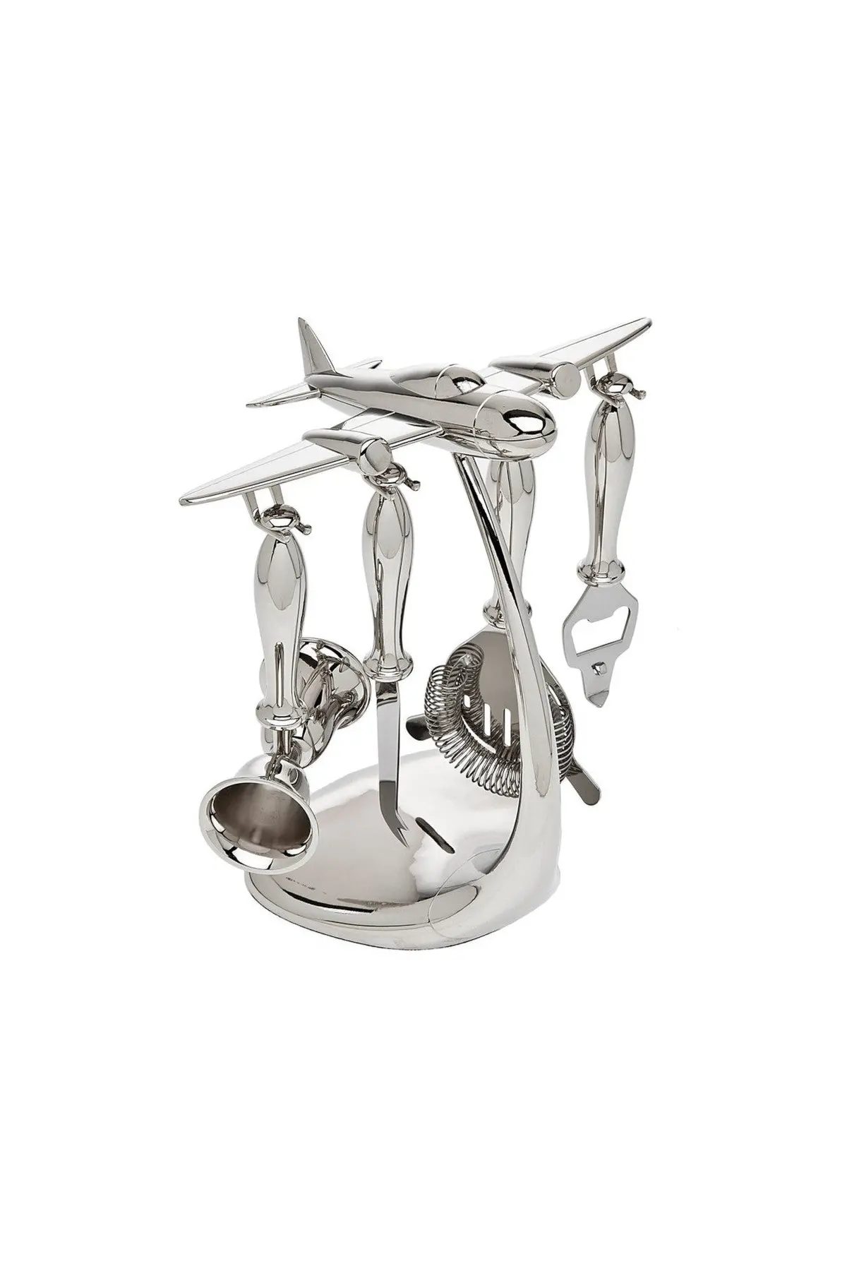 Godinger Airplane 5 Piece Bar Tool Set With Stand 1