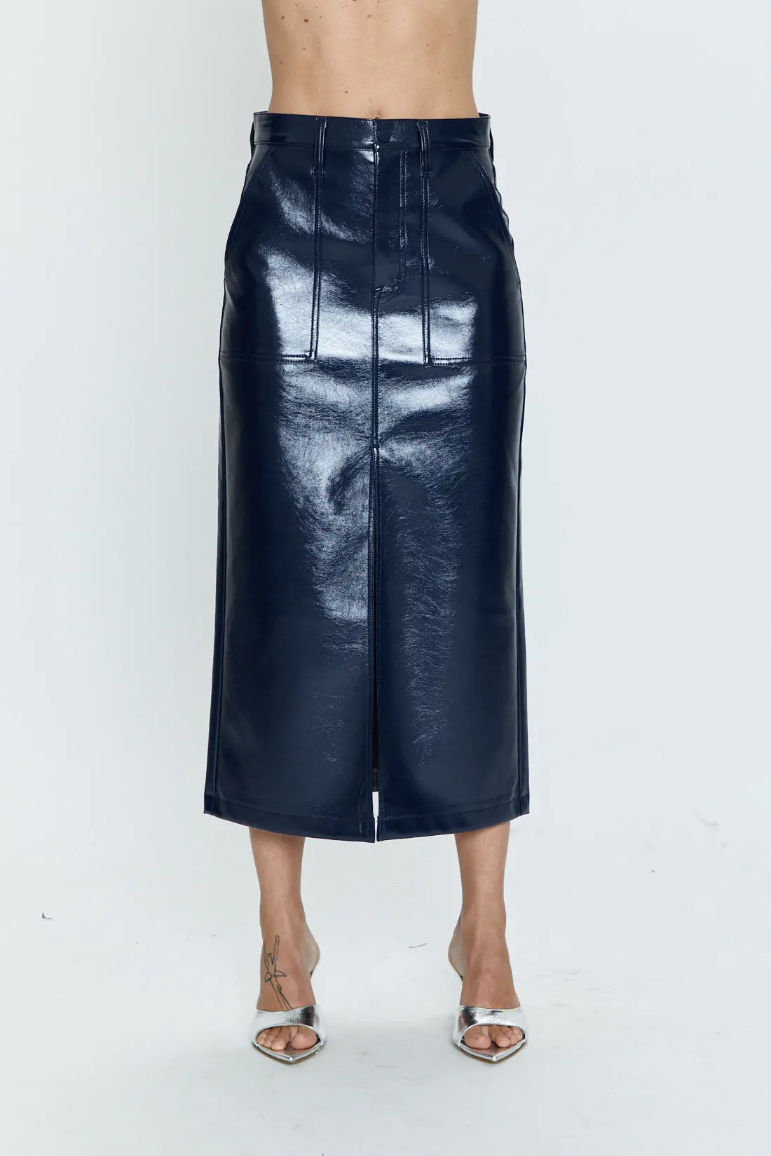 Pistola Alice Utility Midi Skirt In Navy Vinyl 2