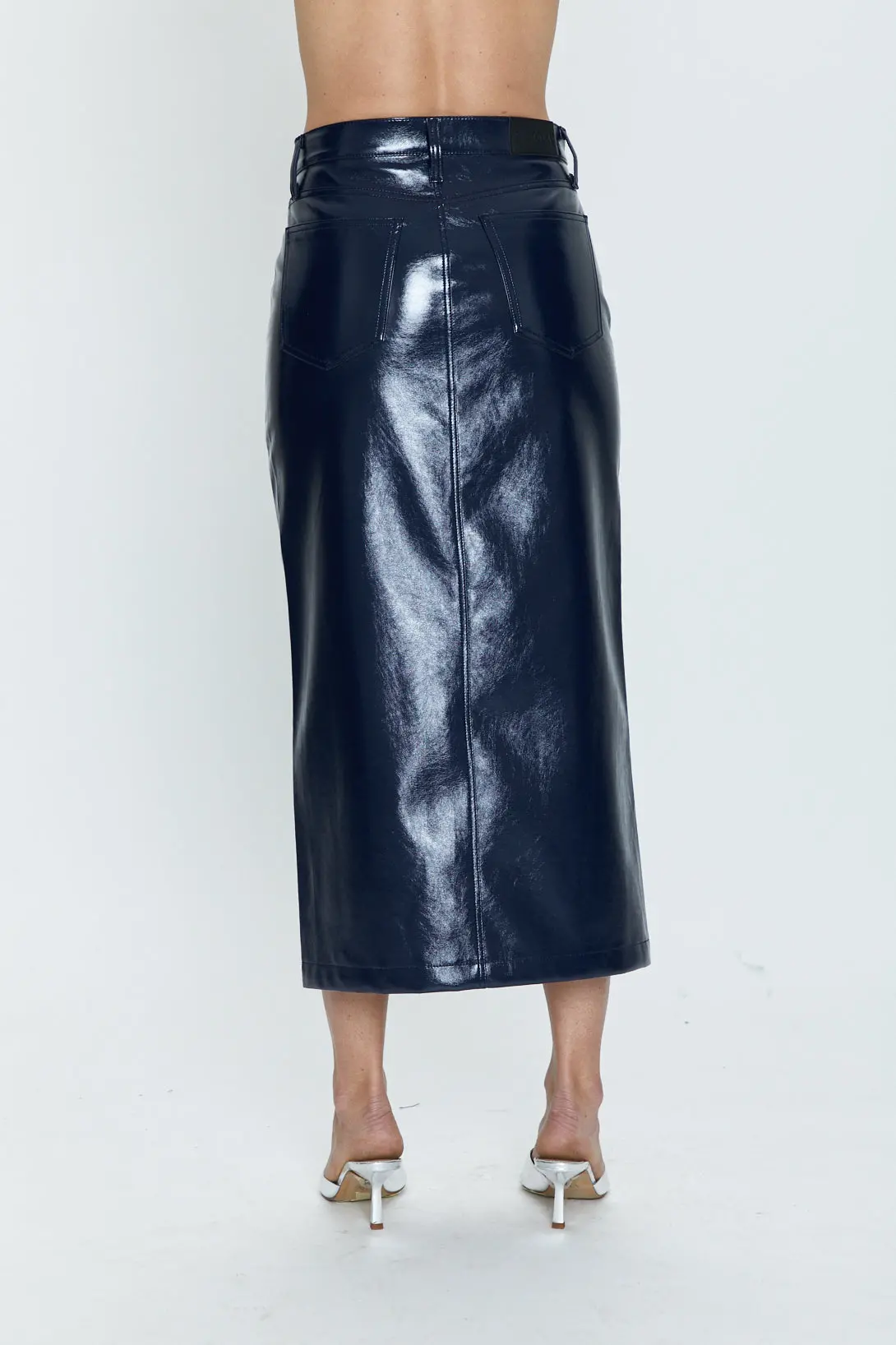 Pistola Alice Utility Midi Skirt In Navy Vinyl 4