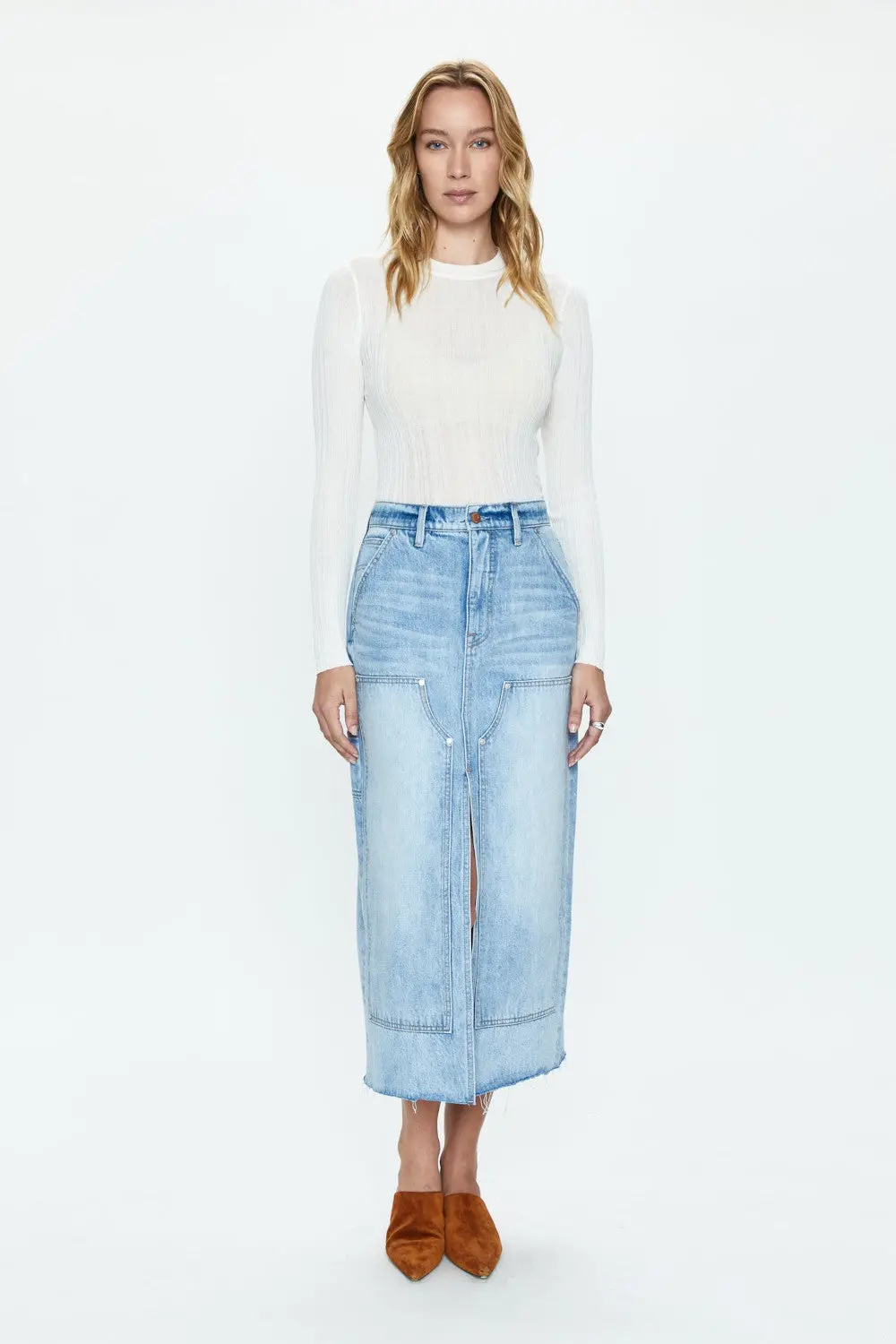 Pistola Alice Workwear High Rise Midi Skirt In Coastal 1