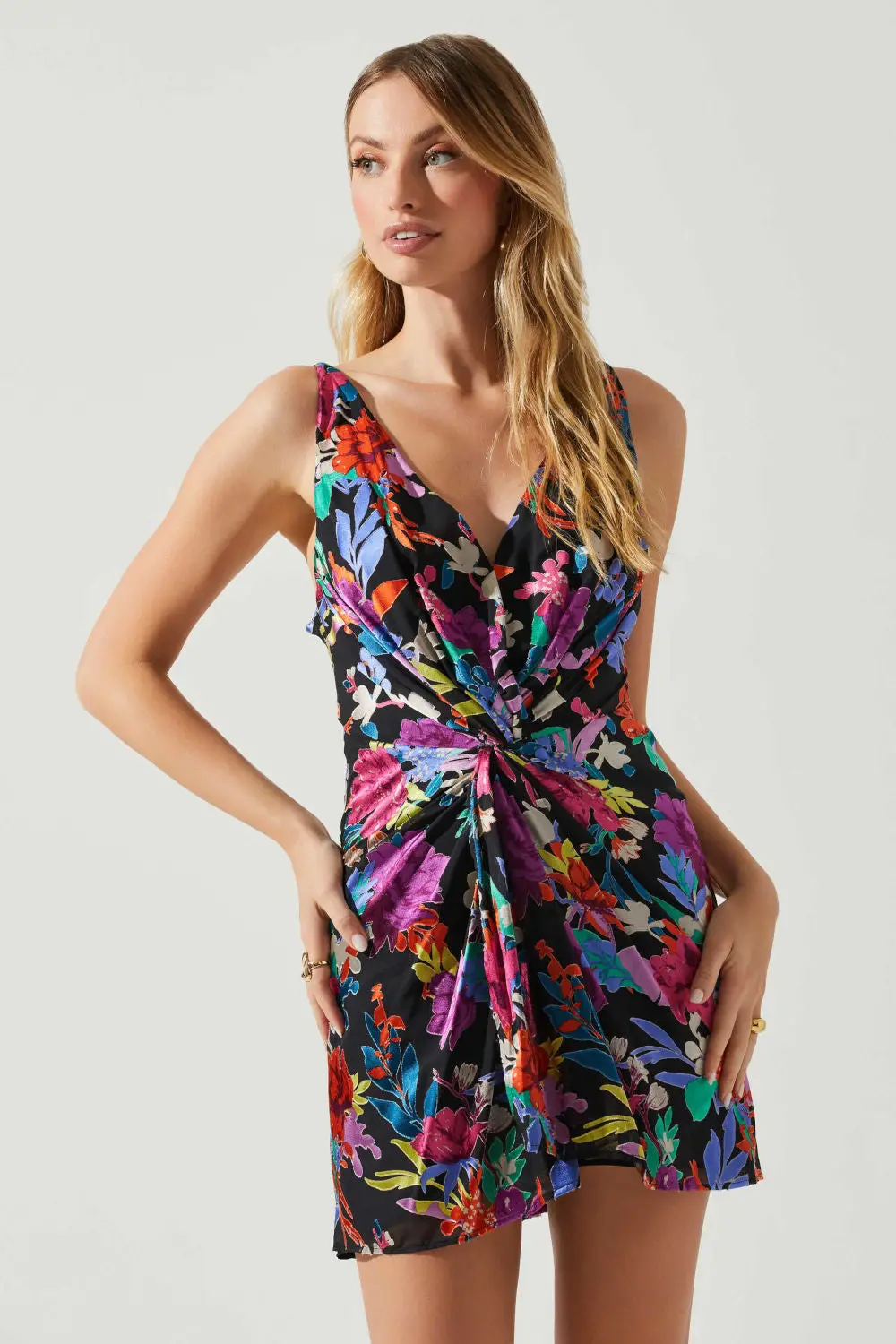 Astr The Label Alivia Floral Twist Front Mini In Pink Multi 3
