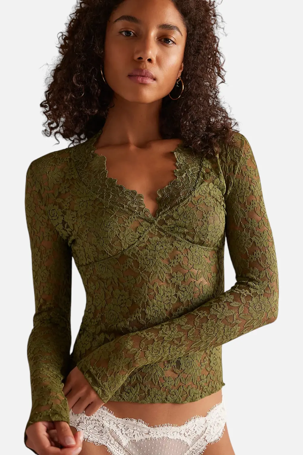 Free People All Day Lace Long Sleeve In Terrarium 1