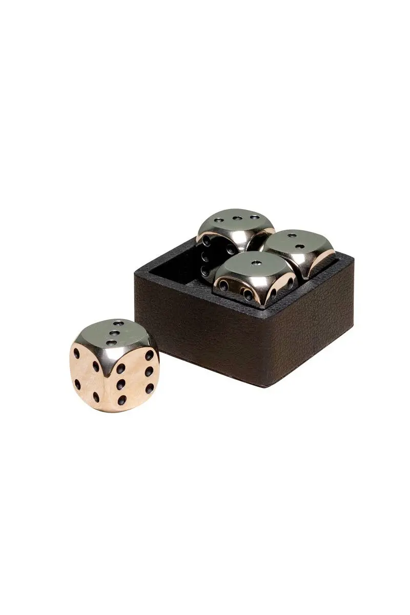 Chehoma Aluminium Dice On Leather Base - Set Of 4 1