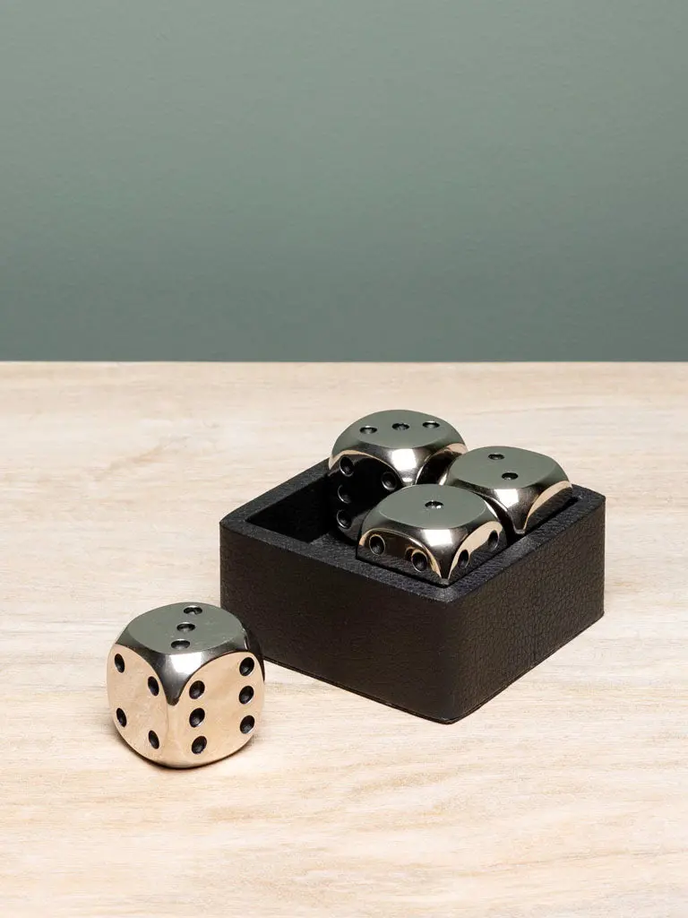 Chehoma Aluminium Dice On Leather Base - Set Of 4 2