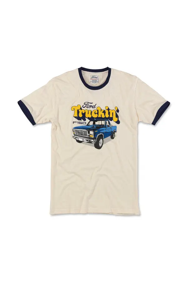 American Needle Brass Tacks Ringer Ford Trucks Tee In Cream Navy 1
