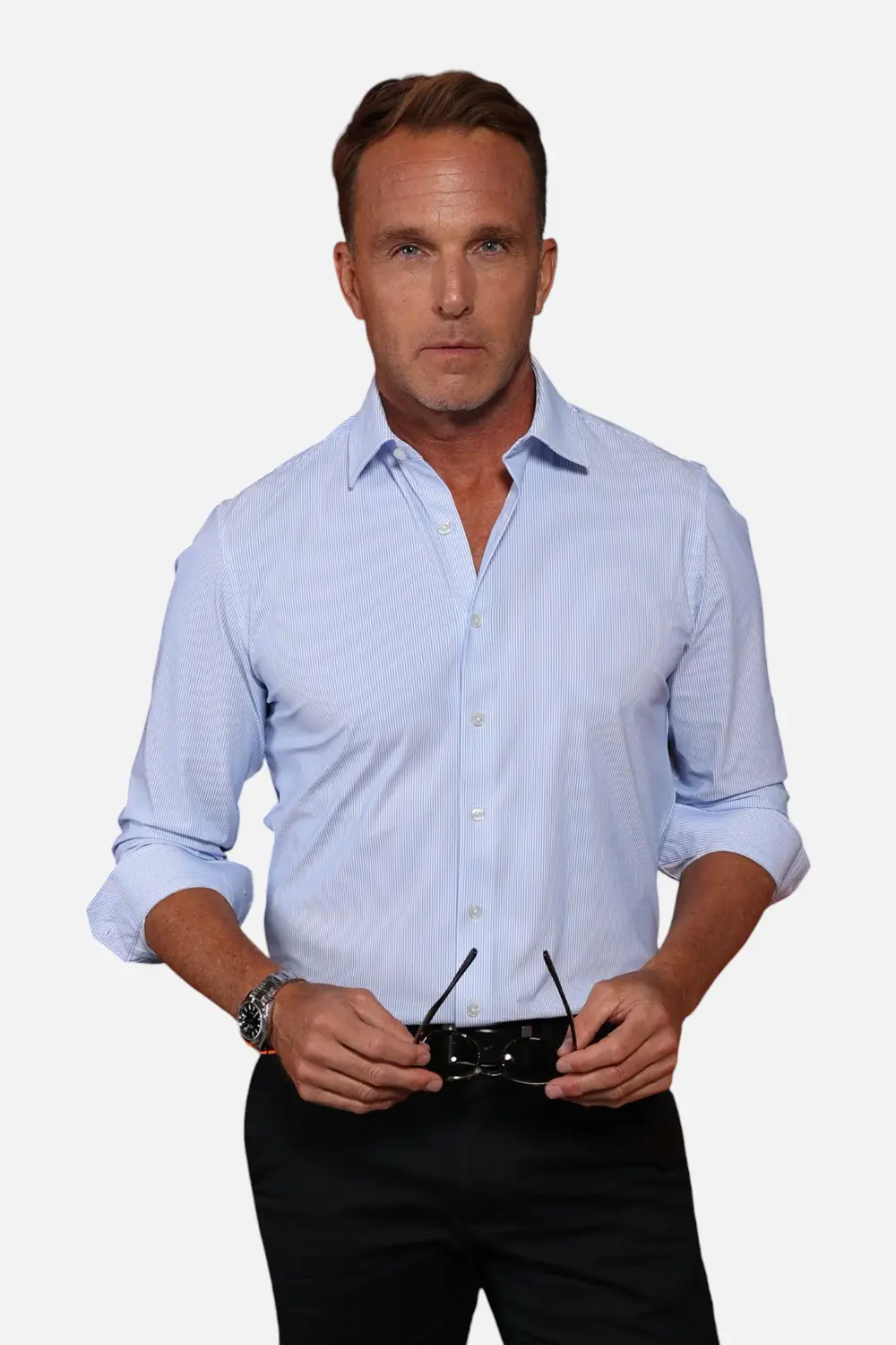 Collars & Co Men's Apex Performance Dress Shirt In Blue Stripe 1