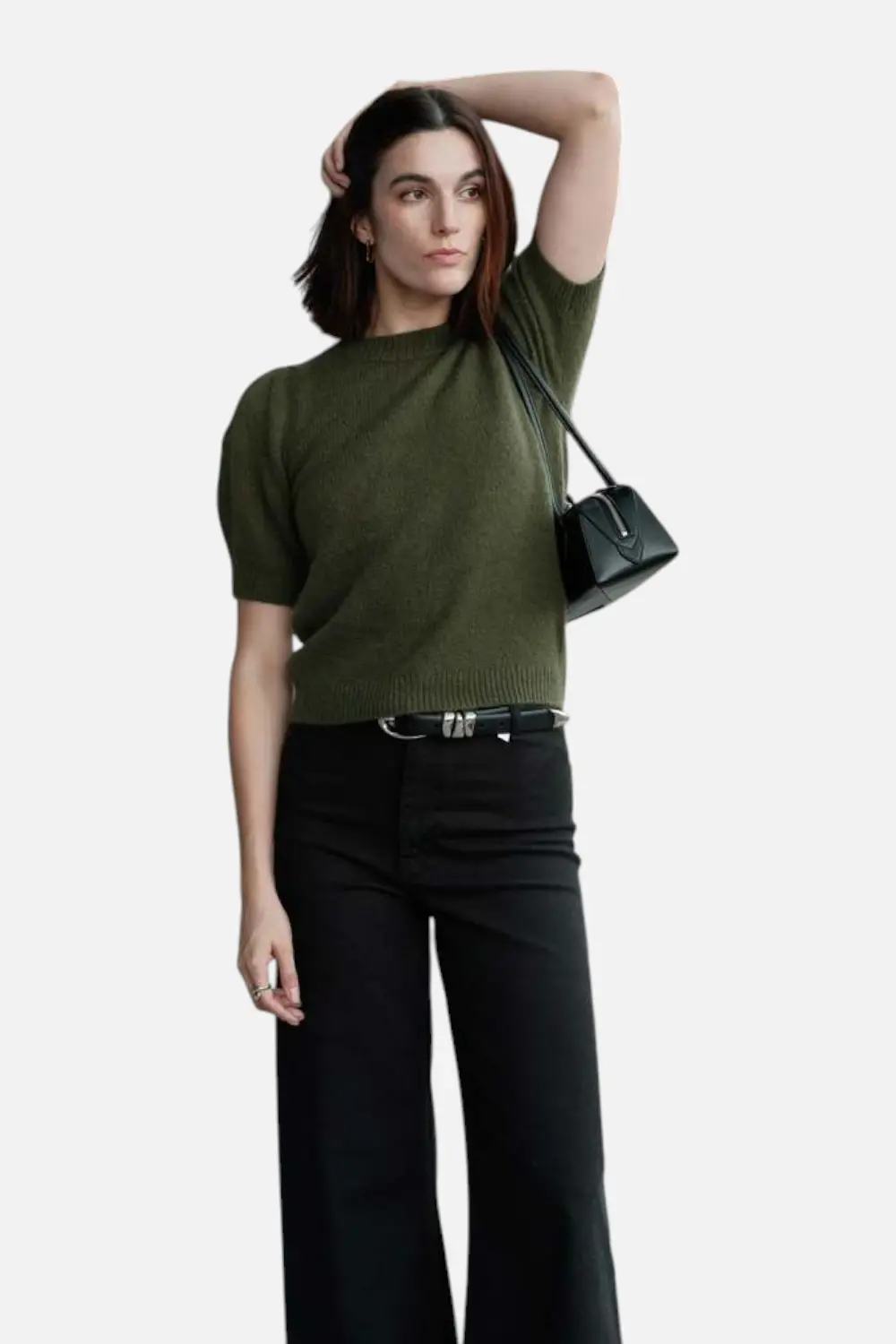 W. Cashmere Aria Short Sleeve Pullover In Bay Leaf 1
