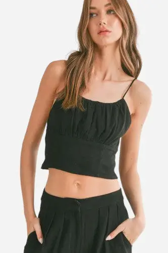 Sage The Label At Ease Linen Blend Crop Top In Black 1