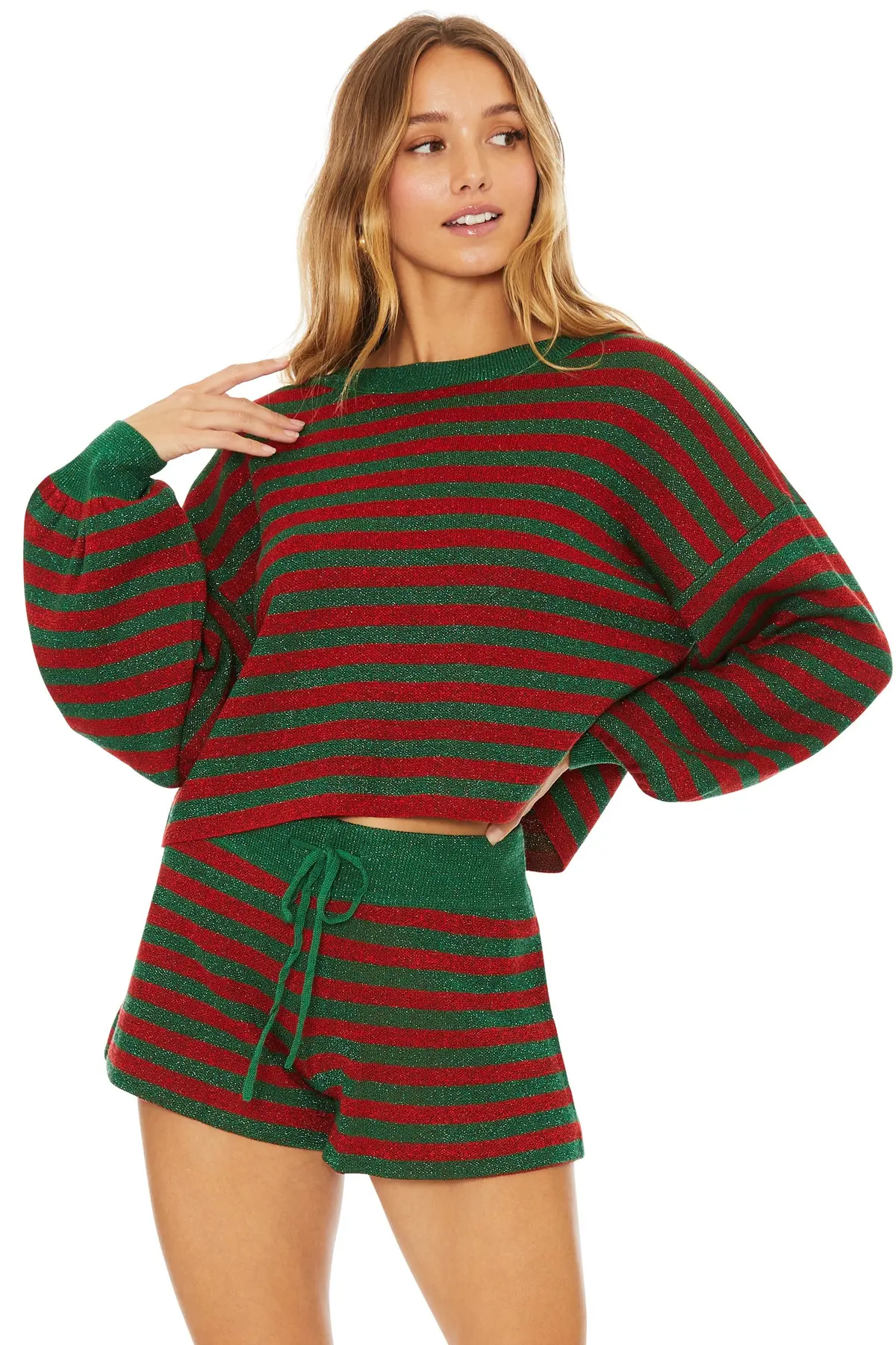 Beach Riot Ava Sweater In Holiday Glitter Stripe 1