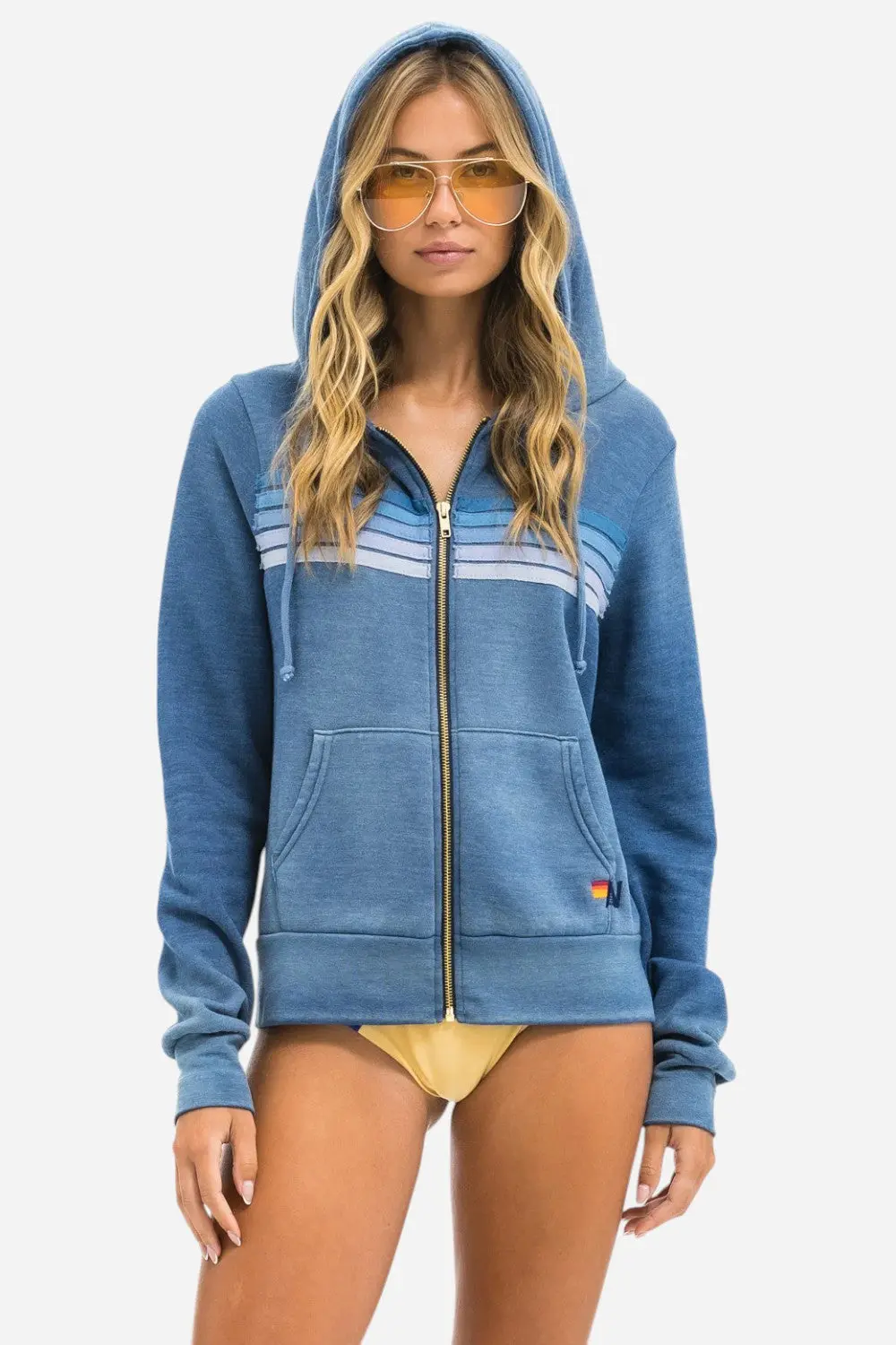 Aviator Nation 5 Stripe Hoodie In Faded Water 1