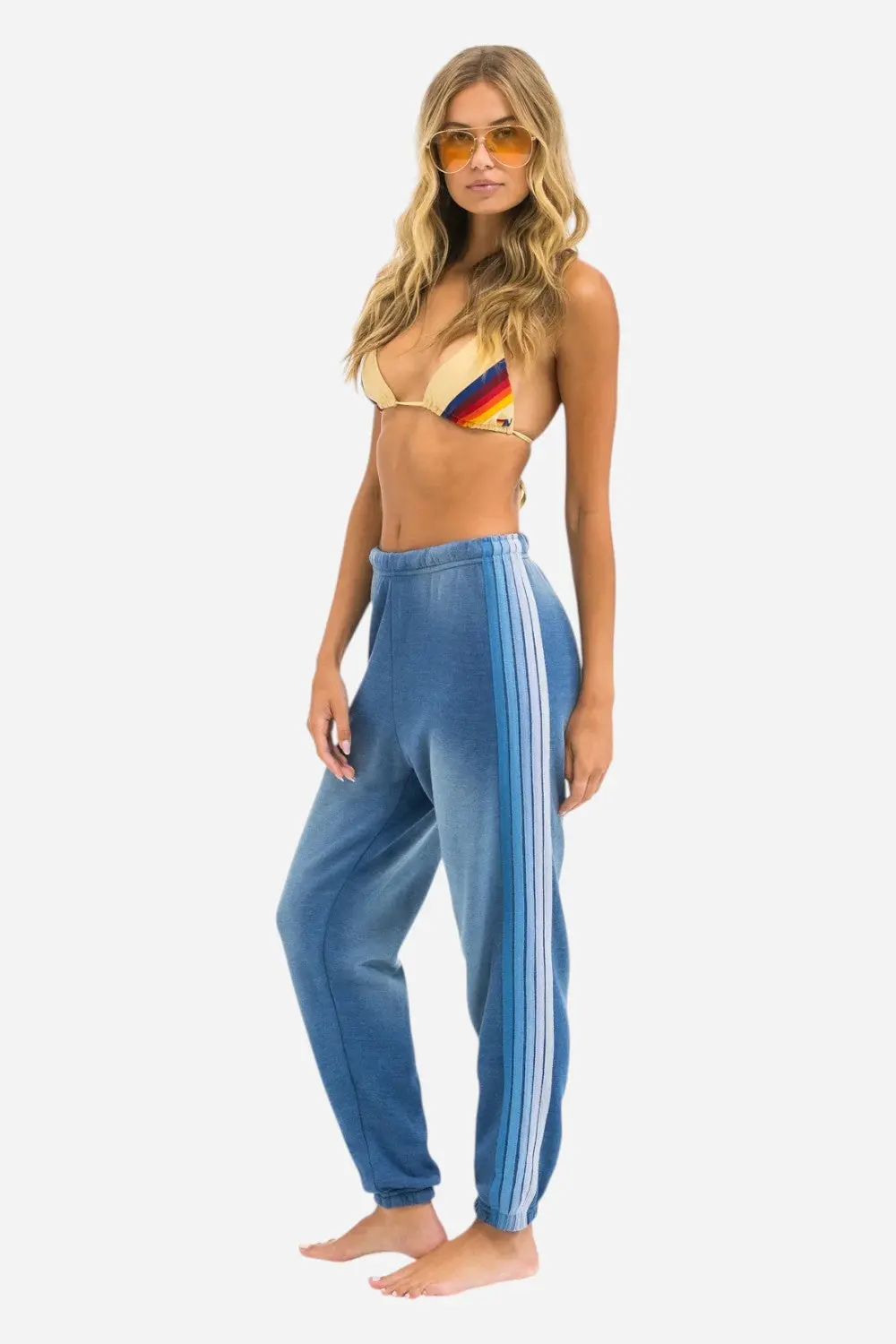 Aviator Nation 5 Stripe Sweatpants In Faded Water 1