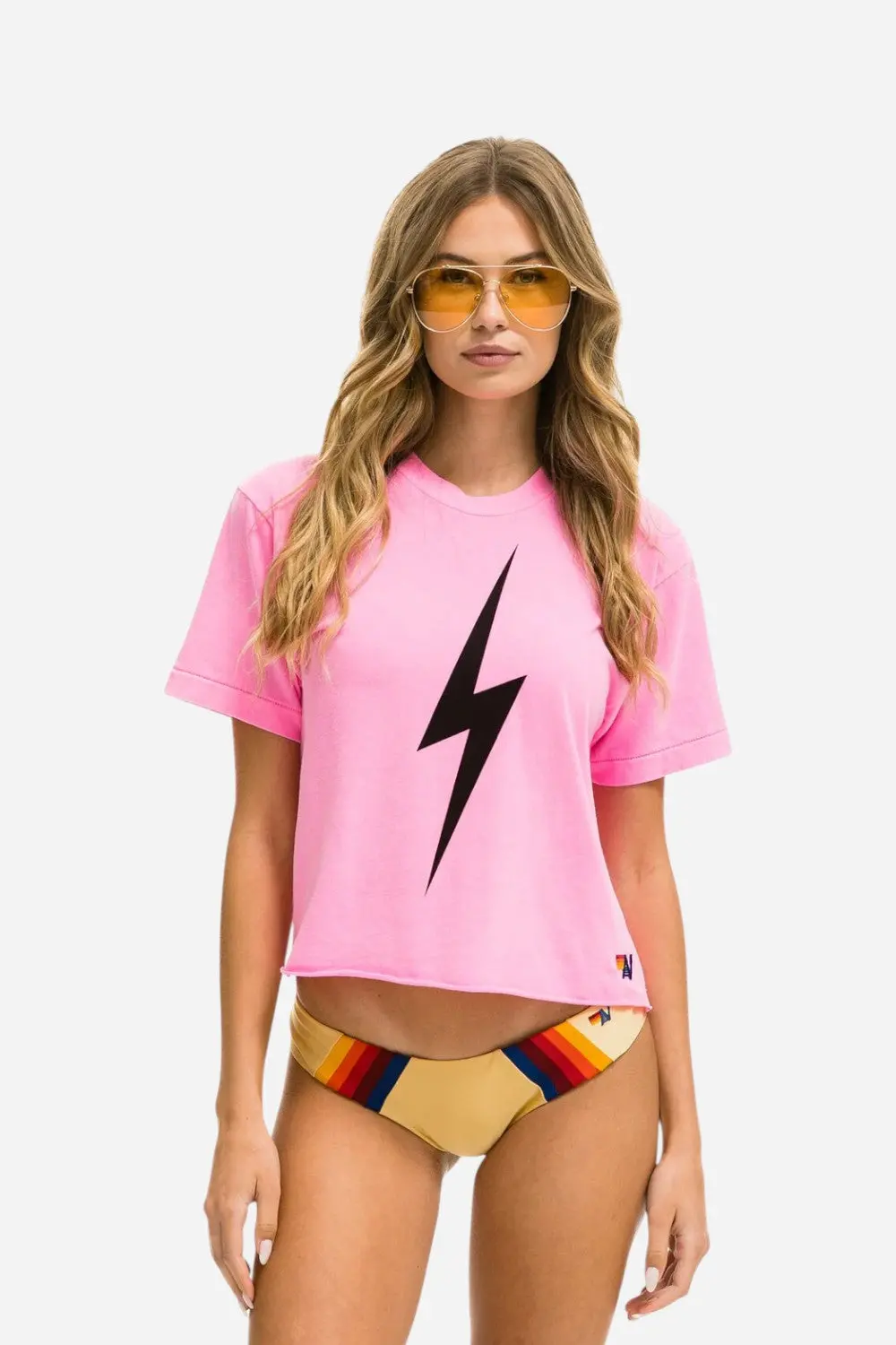 Aviator Nation Bolt Boyfriend Tee In Neon Pink 1