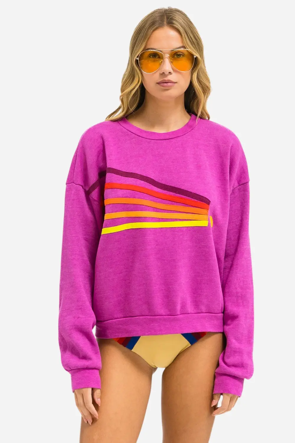 Aviator Nation Daydream Relaxed Crew Sweatshirt In Magenta 1