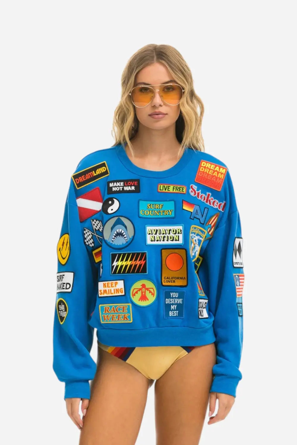 Aviator Nation Vintage Patch Crew Sweatshirt In Ocean 1