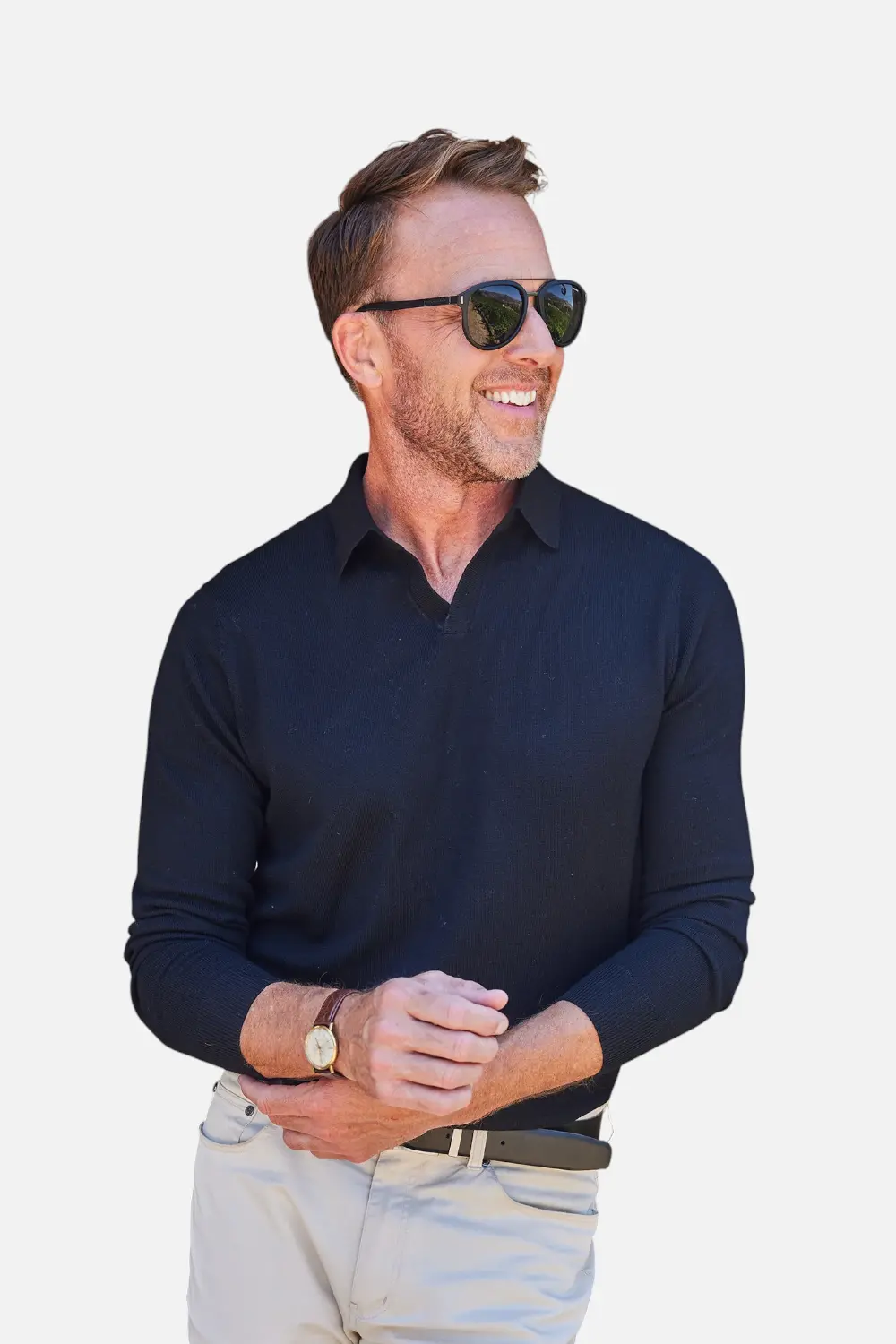 Collars & Co Men's Bellagio Buttonless Long Sleeve Merino Polo In Black 1