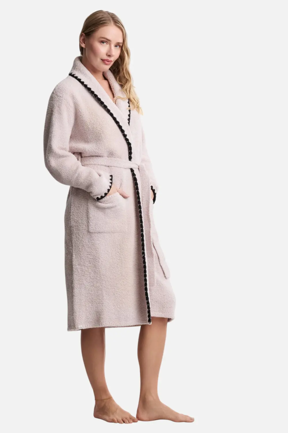 Barefoot Dreams Cozychic Blanket Stitch Robe In Stone 1