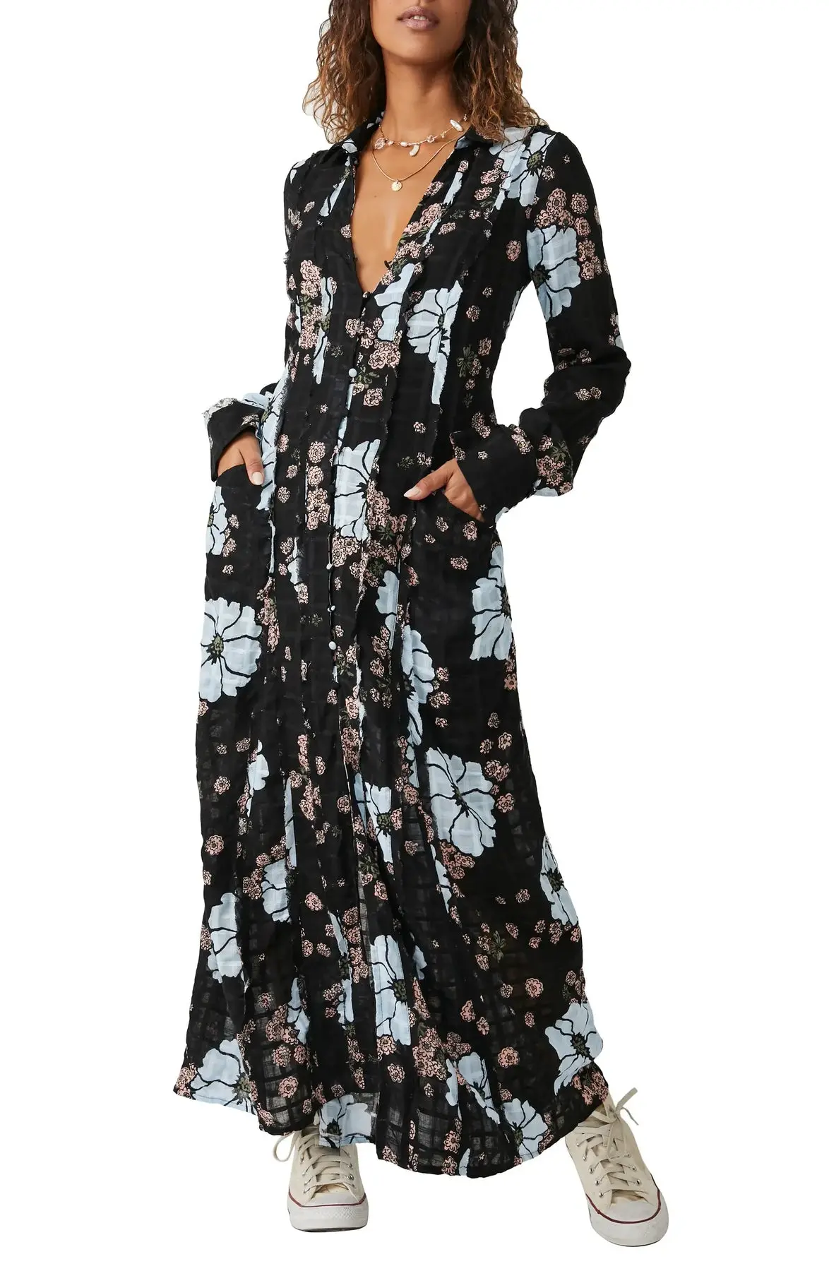 Free People Back At It Maxi Dress In Black Combo 1