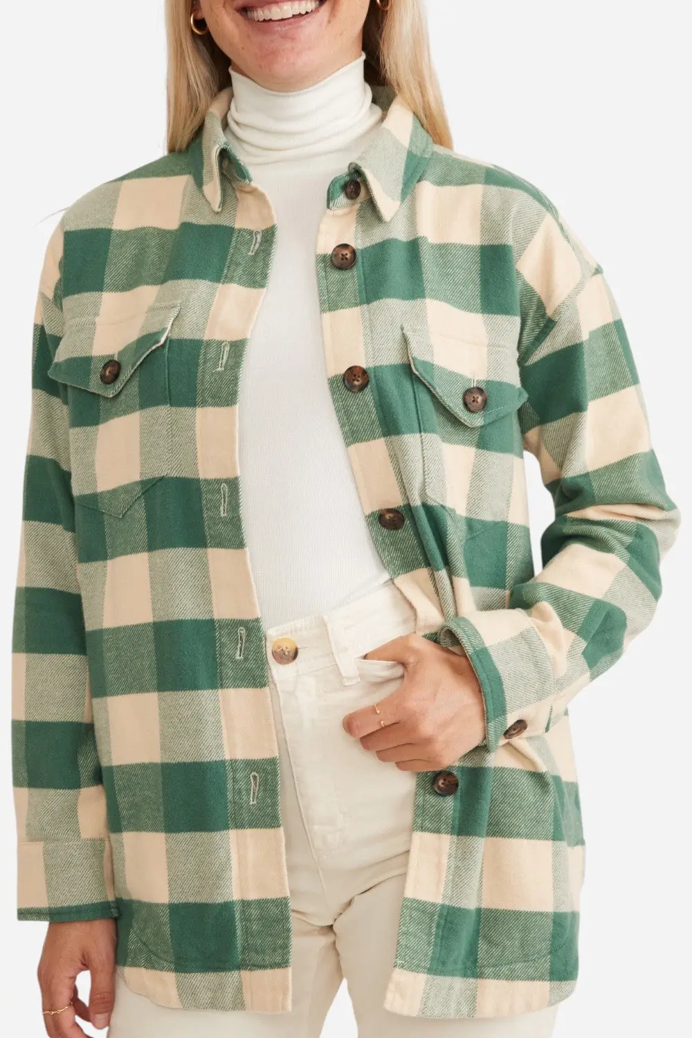 Marine Layer Bailey Flannel Shirt Jacket In Green Cream Buffalo 1