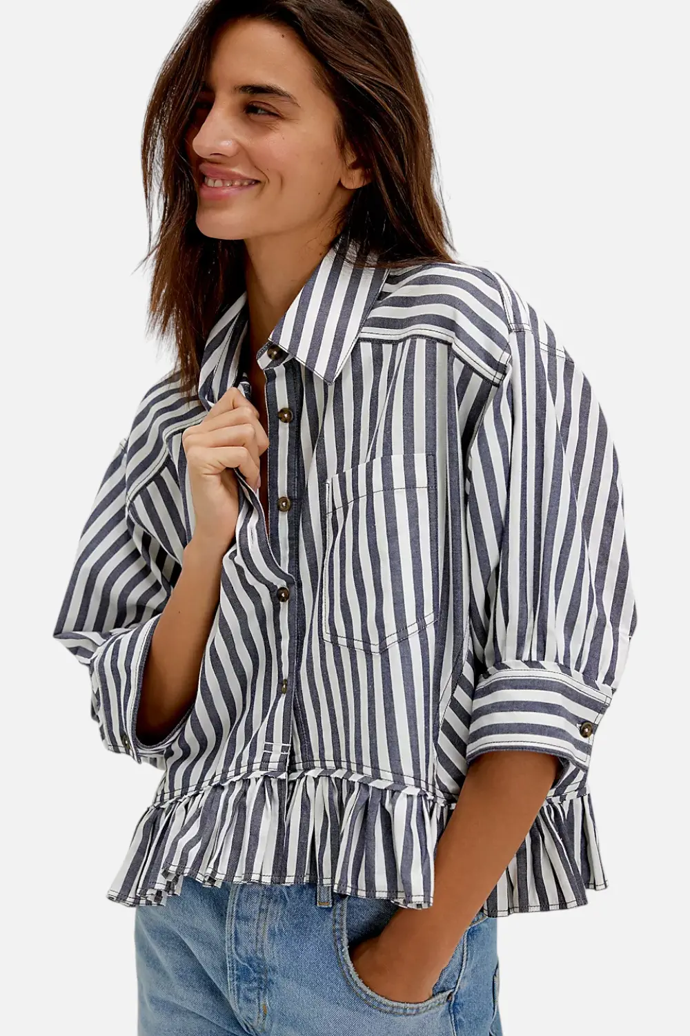 Free People Women's Bailey Stripe Shirt In Nautical Navy Combo 1