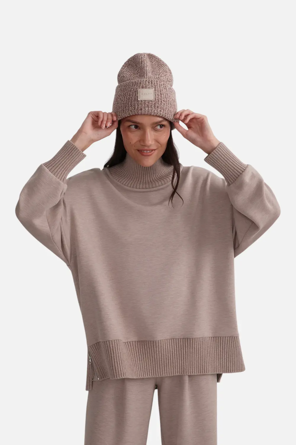 Varley Women's Barker High Neck Sweat In Taupe Marl 1