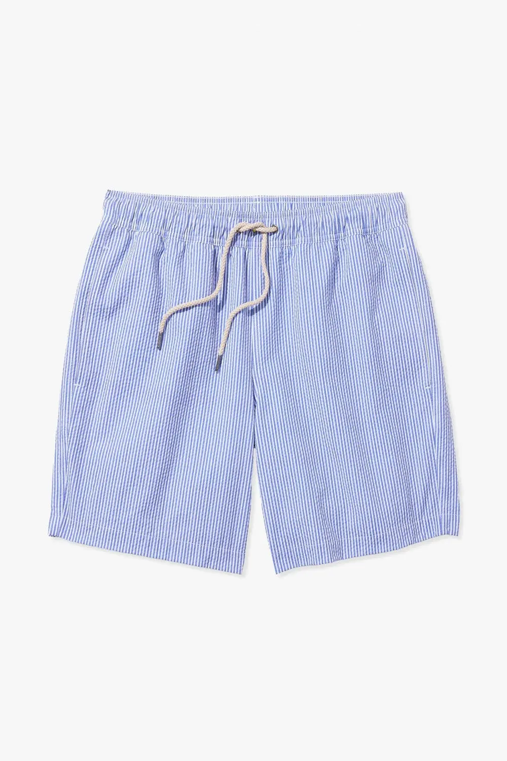 Fair Harbor Bayberry Swim Trunks In Light Blue Seersucker 1