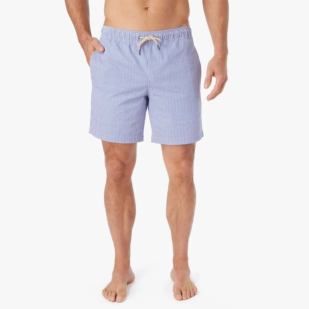 Fair Harbor Bayberry Swim Trunks In Light Blue Seersucker 2