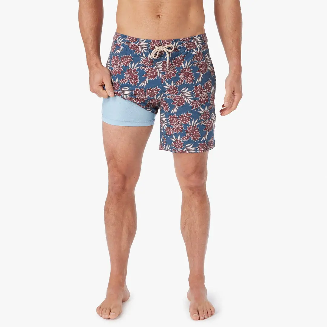 Fair Harbor Bayberry Swim Trunks In Navy Crimson Leaves 3