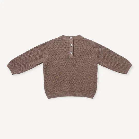 Viverano Bear Embroidered Knit Baby Pullover Sweater In Cafe Latte 3