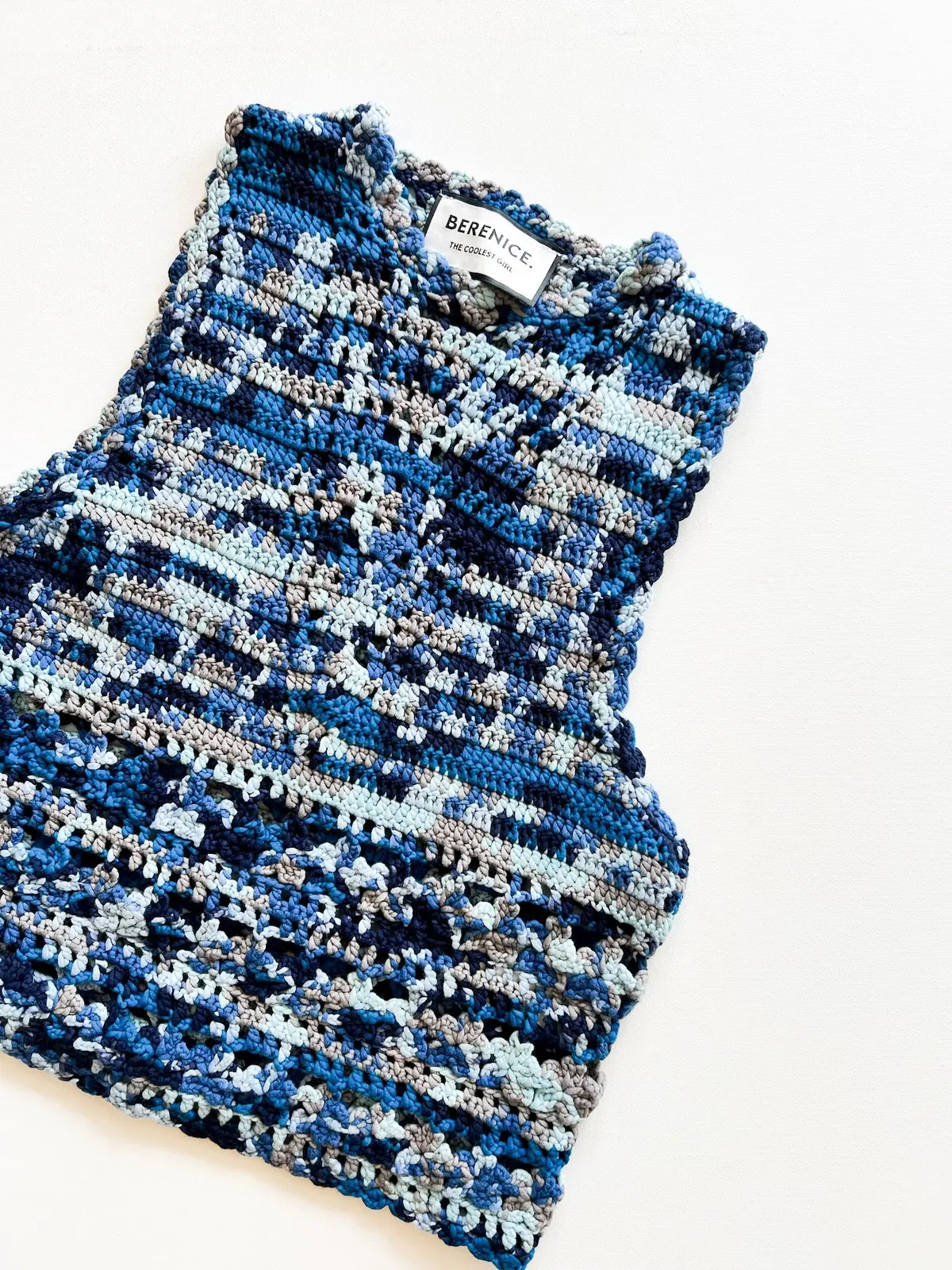 Berenice Aela Crochet Tank Top In Blue Indigo 1