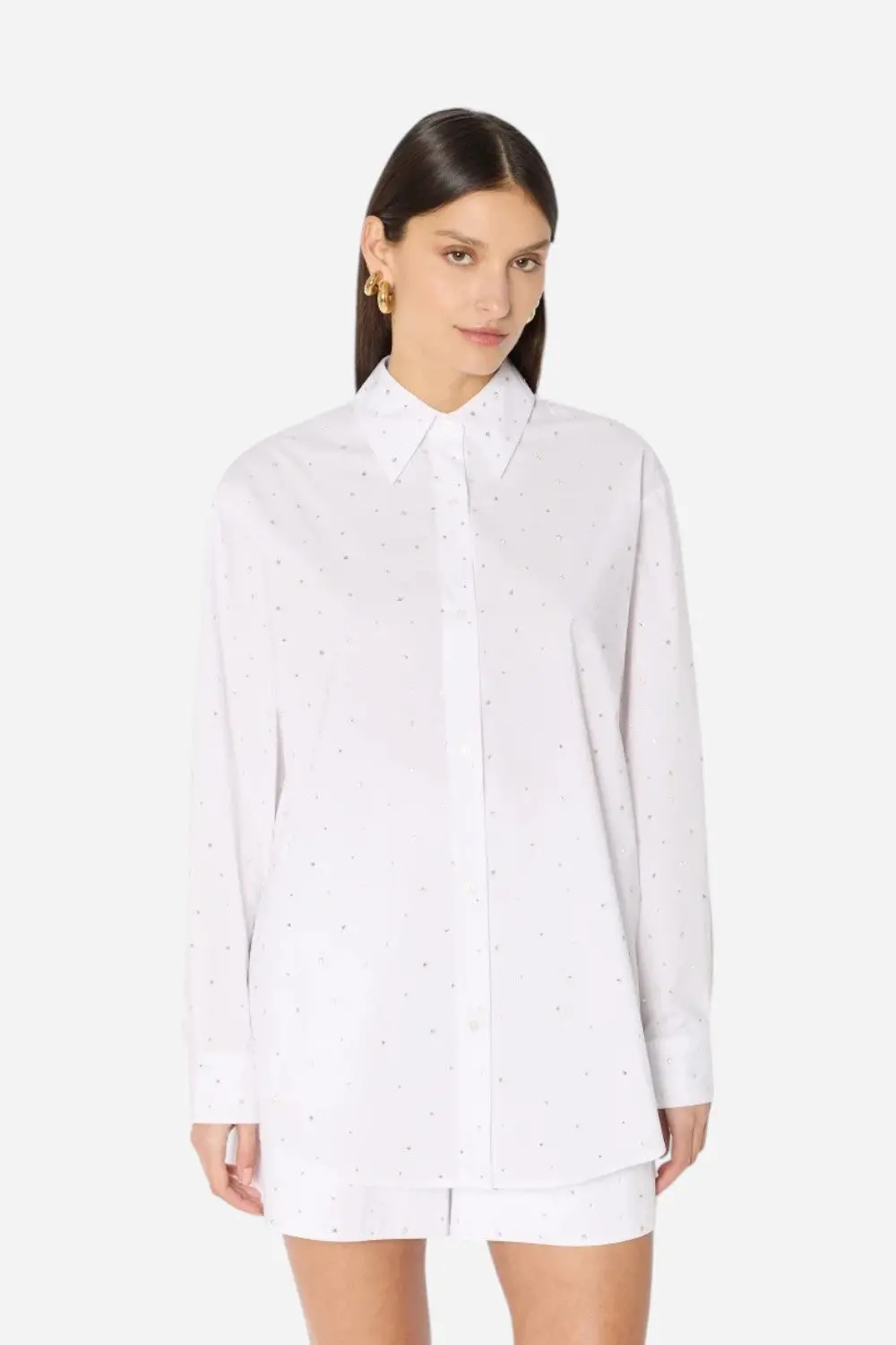 Bernice Comino Oversized White Rhinestone Shirt 1