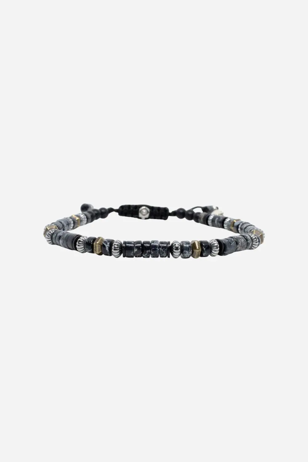 Kenton Michael Black Sea Sediment Heishi Gemstone Brass Men's Bracelet - Medium 1