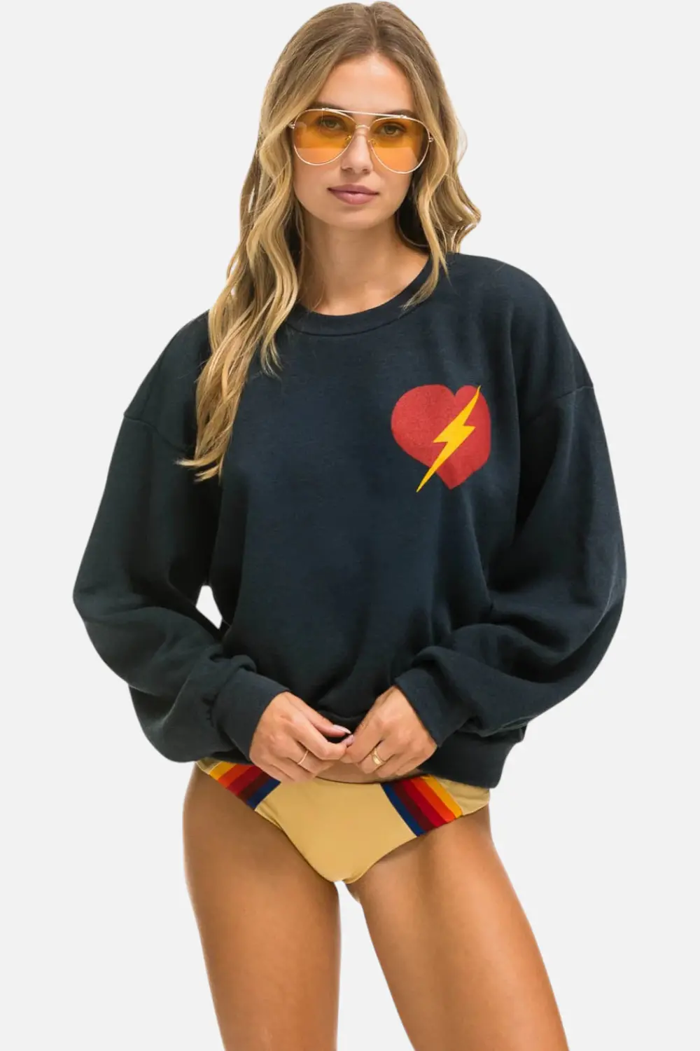Aviator Nation Bolt Heart Relaxed Crewneck In Charcoal 1