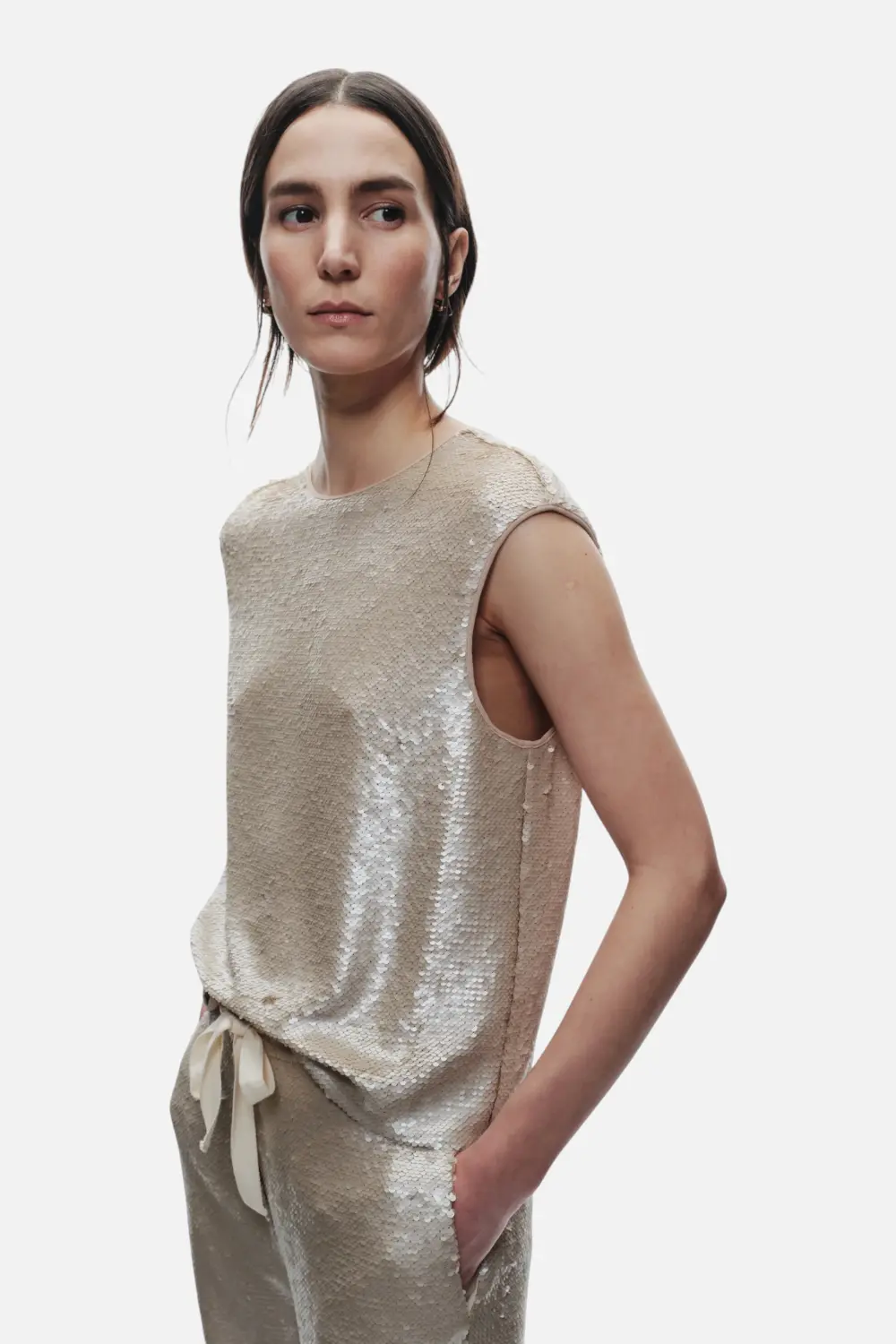 Saint Art Bowen Sequin Tank In Pearl 1