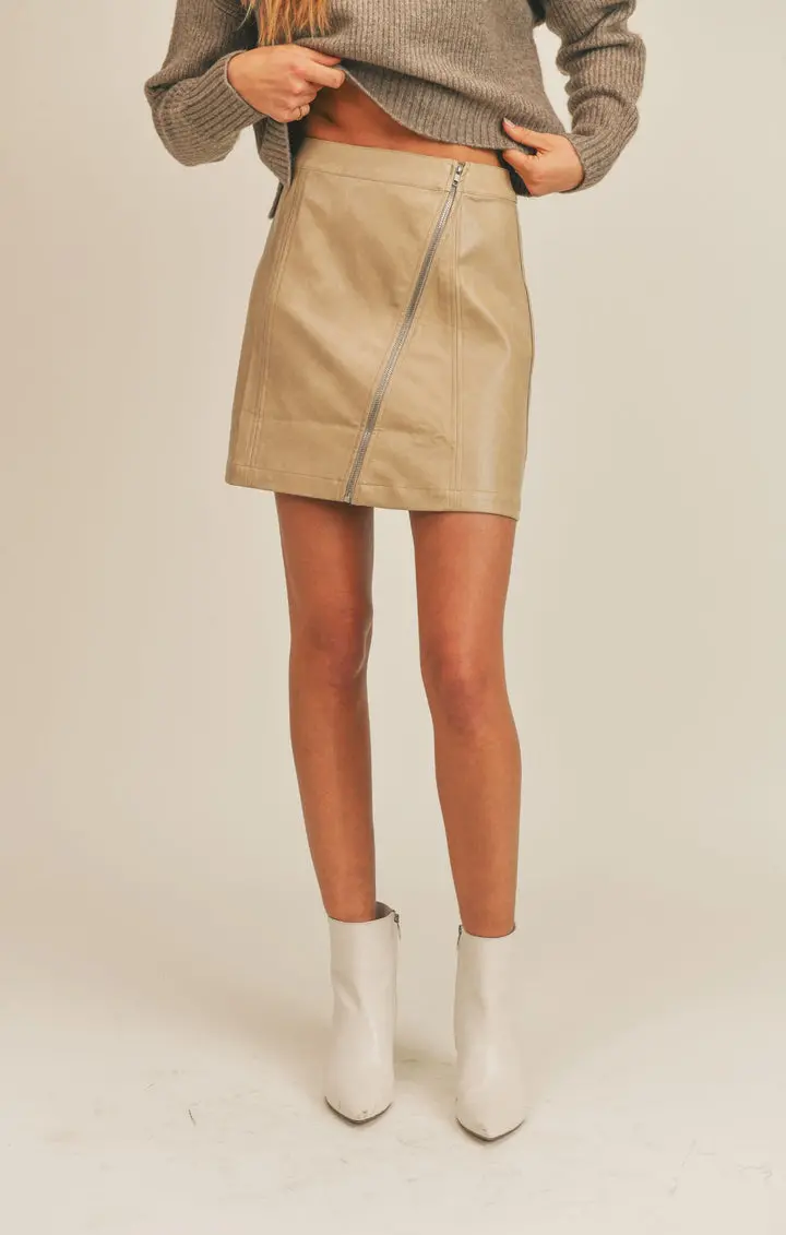 Sage The Label Bowie Vegan Leather Mini Skirt In Taupe 1