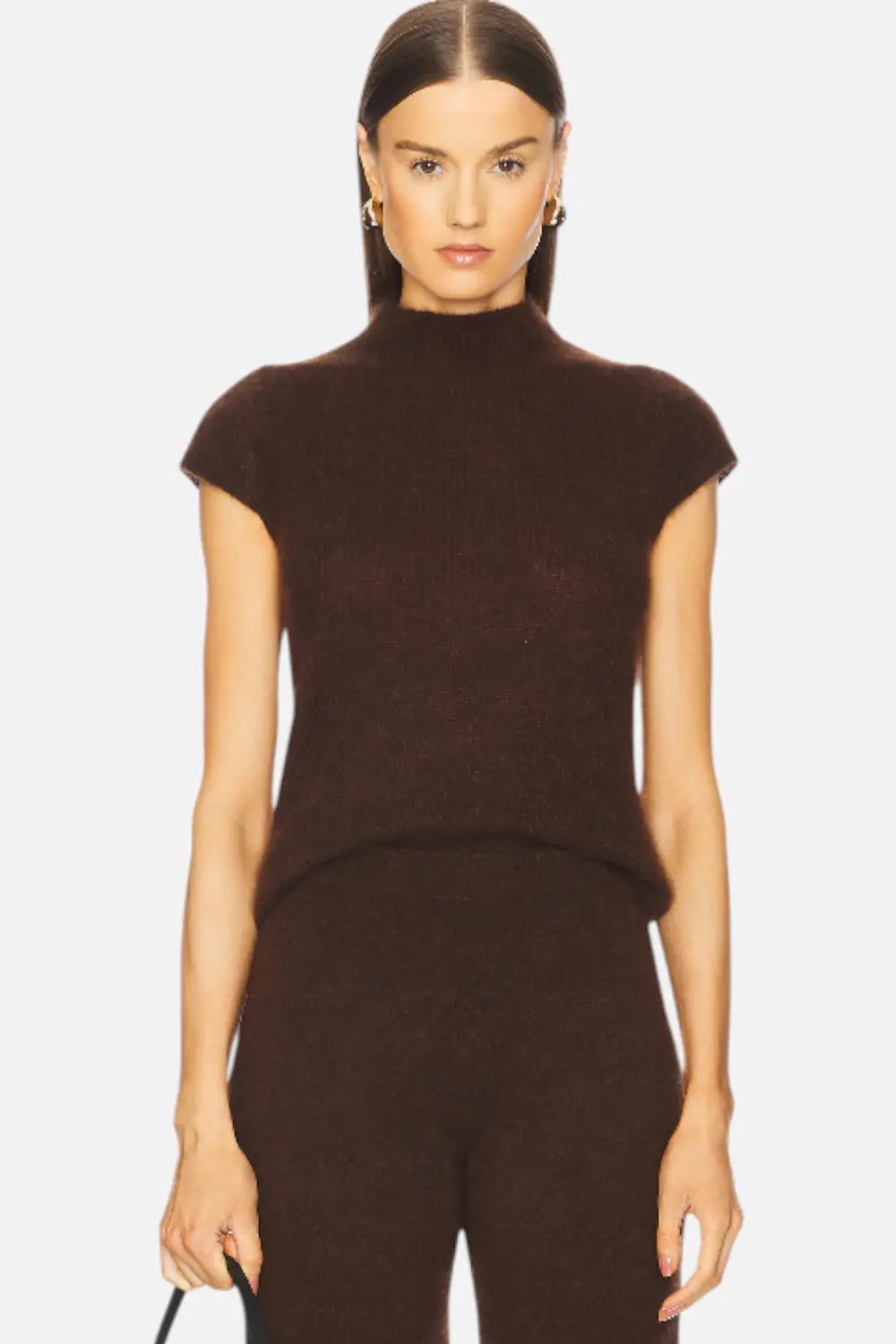 W. Cashmere Brigitte Mock Neck Short Sleeve In Americano 1