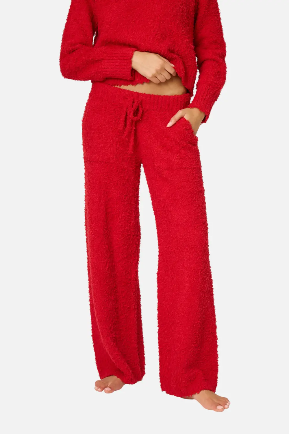 Pj Salvage Bundle Up Boucle Open Leg Pant In Samba Red 1