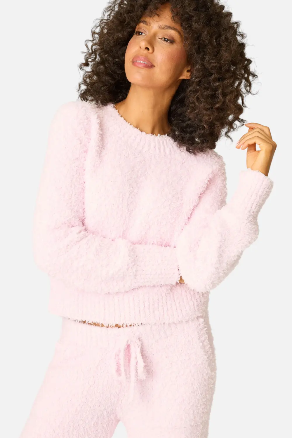 Pj Salvage Bundle Up Boucle Long Sleeve In Pink 1